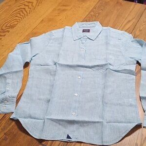Untuckit Womens LINEN NEW Work Shirt 14 Blue Top Button Up Down Blouse SHERRY